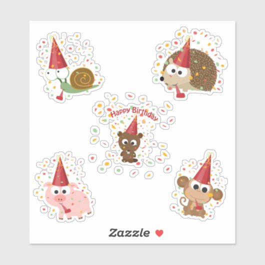 Happy Birthday Confetti Party Animals Sticker Set (Vel)