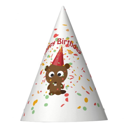 Happy Birthday Confetti Party Beaver Feesthoedjes (Voorkant)