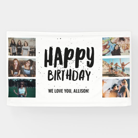 Happy Birthday Confetti Photo Collage Party Banner (Horizontaal)