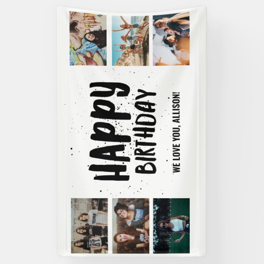 Happy Birthday Confetti Photo Collage Party Banner (Verticaal)