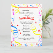 Happy Birthday Confetti Streamer Party Kaart (Staand voorkant)