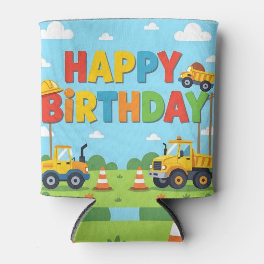 Happy birthday construction builder theme blikjeskoeler (Voorkant)