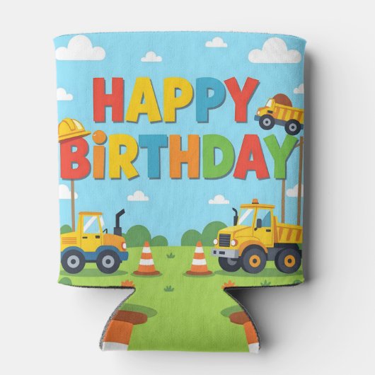 Happy birthday construction builder theme blikjeskoeler (Achterkant)