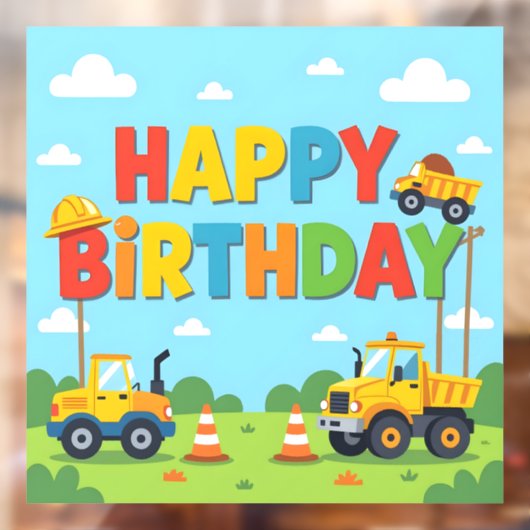 Happy birthday construction builder theme raamsticker (Vel 2)
