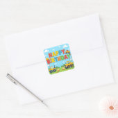 Happy birthday construction builder theme vierkante sticker (Envelop)