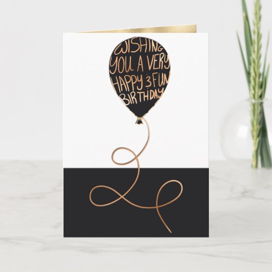 Happy Birthday Cool Black Balloon Gold Typografie Kaart (Voorkant)