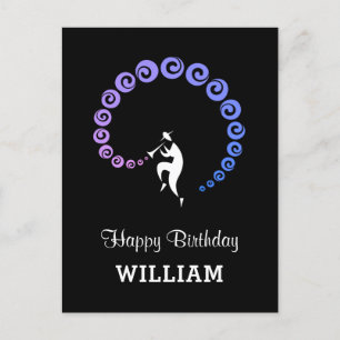Happy Birthday Cool Jazzmuzikant Blauw Lila Briefkaart