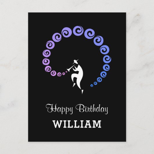 Happy Birthday Cool Jazzmuzikant Blauw Lila Briefkaart