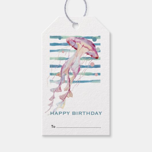 Happy Birthday, Cool JellyFish Seashore Gift Label Cadeaulabel (Voorkant)