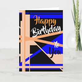 "Happy Birthday" Coral Blue Black Abstract Art Car Kaart