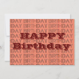 Happy BIrthday Coral en Brown geometric Pattern Kaart