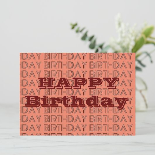 Happy BIrthday Coral en Brown geometric Pattern Kaart (Staand voorkant)