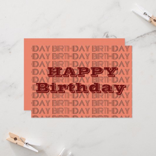 Happy BIrthday Coral en Brown geometric Pattern Kaart (Voorkant / Achterkant in situ)