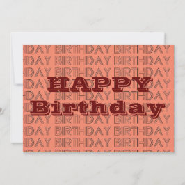 Happy BIrthday Coral en Brown geometric Pattern Kaart