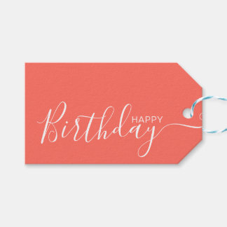 Happy Birthday Coral White Modern Cadeaulabel