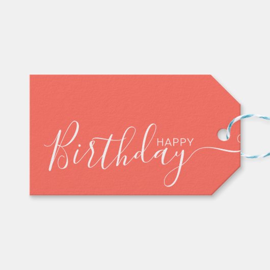Happy Birthday Coral White Modern Cadeaulabel (Voorkant (Horizontaal))