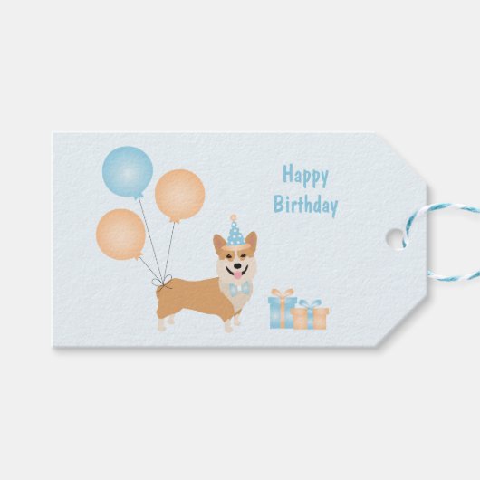 Happy Birthday Corgi Dog Cadeaulabel (Voorkant (Horizontaal))