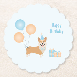 Happy Birthday Corgi Dog Kartonnen Onderzetters