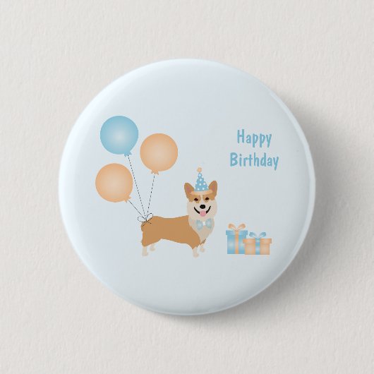 Happy Birthday Corgi Dog Ronde Button 5,7 Cm (Voorkant)