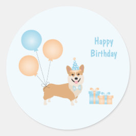 Happy Birthday Corgi Dog Ronde Sticker