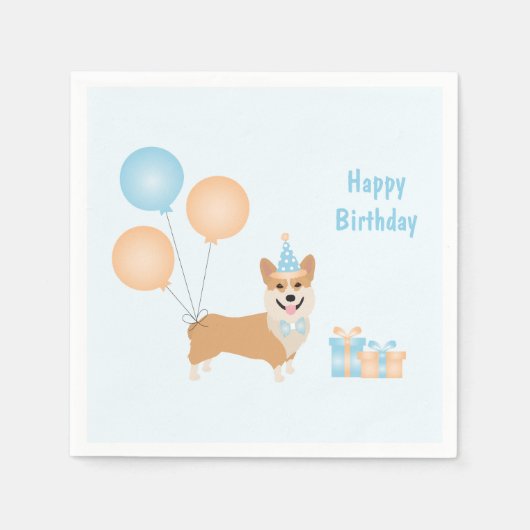Happy Birthday Corgi Dog Servet (Voorkant)