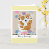 Happy Birthday Corgi Doggie Card Kaart (Gele Bloem)