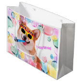 Happy Birthday Corgi Large Cadeautasje (Voorkant Gekanteld)