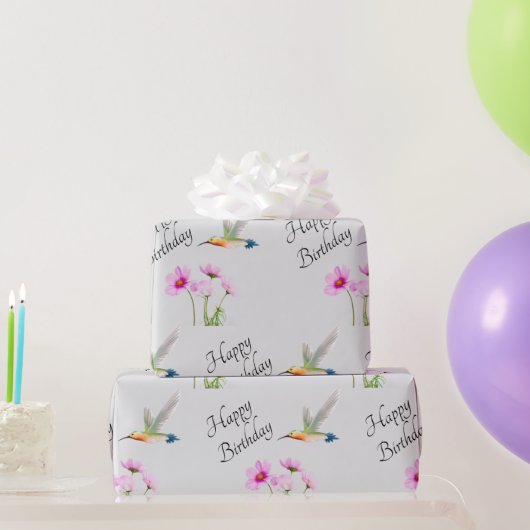 Happy Birthday Cosmos en Hummingbird Cadeaupapier (Feestgeschenken)
