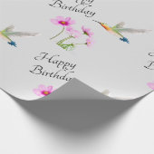 Happy Birthday Cosmos en Hummingbird Cadeaupapier (Hoek)