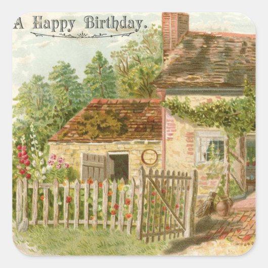  Happy Birthday Cottage Sticker (Voorkant)