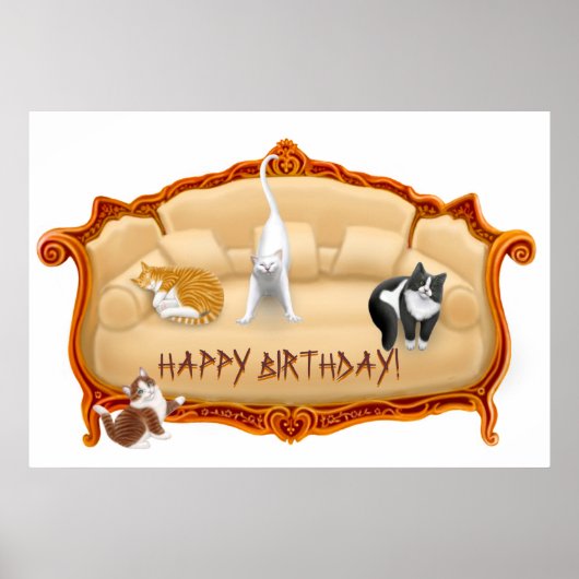 Happy Birthday Couch Cats Print (Voorkant)