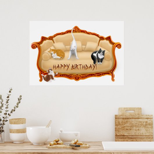 Happy Birthday Couch Cats Print (Keuken)
