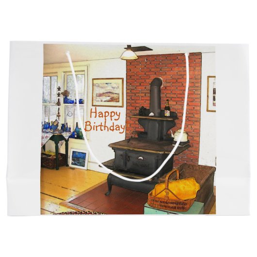 Happy Birthday Country Kitchen Wood Stove Groot Cadeauzakje (Achterkant)