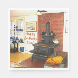 Happy Birthday Country Kitchen Woodstove Servet