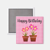 Happy Birthday Country Pink Gingham Floral Magnet (Voorkant / Achterkant)