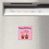 Happy Birthday Country Pink Gingham Floral Magnet (Insitu (Vaatwasser))
