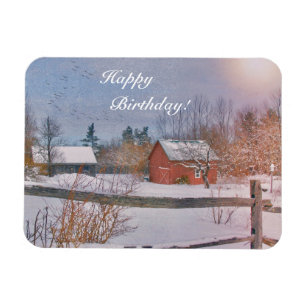 Happy Birthday Country Winter Scene Magneet