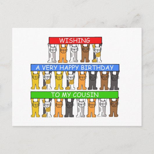 Happy Birthday Cousin Cartoon Cats Briefkaart (Voorkant)