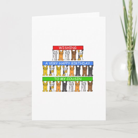 Happy Birthday Cousin Cartoon Cats Kaart (Voorkant)