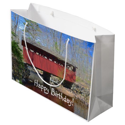 Happy Birthday Covered Bridge Groot Cadeauzakje (Achterkant Gekanteld)