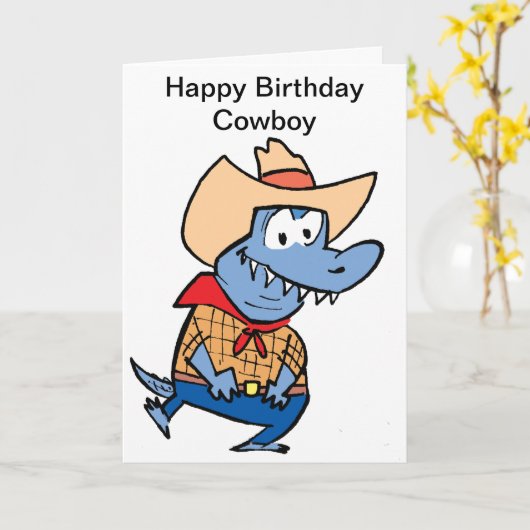 Happy Birthday Cowboy Cartoon Kaart (Gele Bloem)