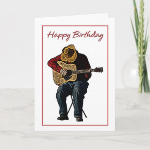 Happy Birthday Cowboy met Guitar Illustration Kaart