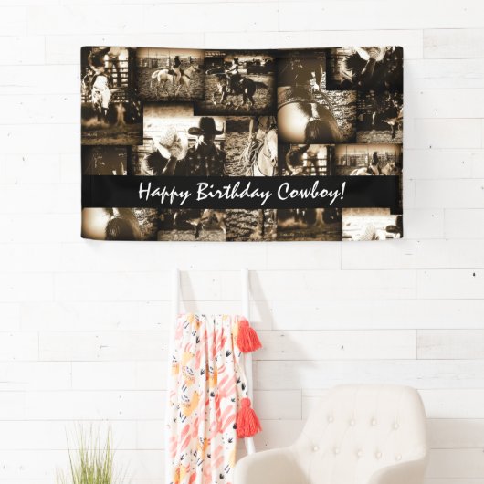 Happy Birthday Cowboy Rodeo Westerne Theme Party Spandoek (Insitu)