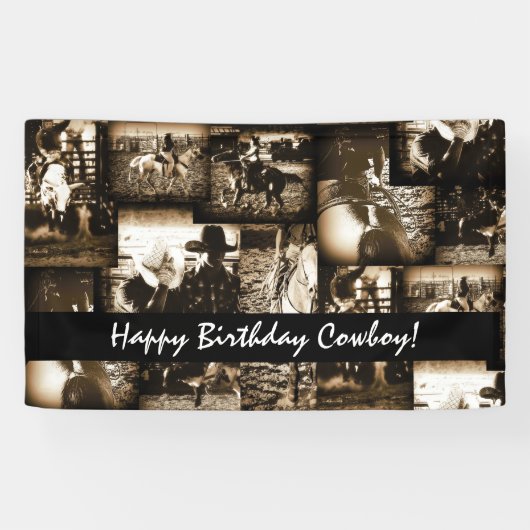Happy Birthday Cowboy Rodeo Westerne Theme Party Spandoek (Horizontaal)