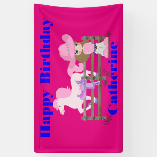 Happy Birthday Cowgirl Banner (Verticaal)