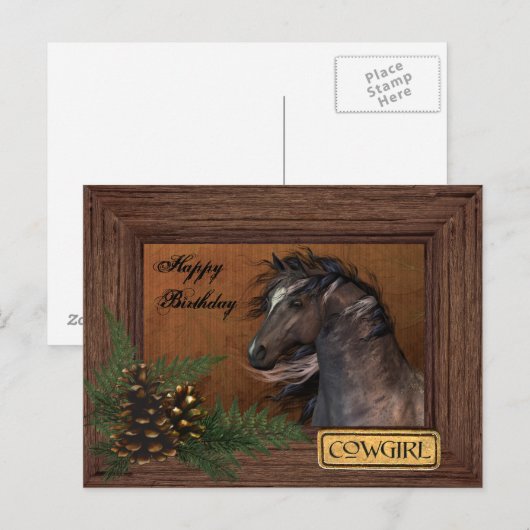 Happy Birthday Cowgirl Briefkaart (Voorkant / Achterkant)