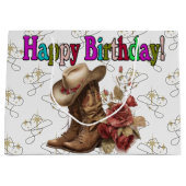 Happy Birthday Cowgirl Groot Cadeauzakje (Voorkant)
