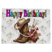 Happy Birthday Cowgirl Groot Cadeauzakje (Achterkant)