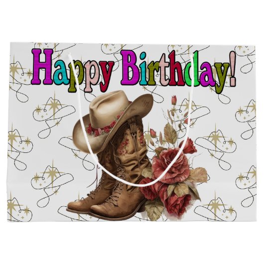 Happy Birthday Cowgirl Groot Cadeauzakje (Achterkant)