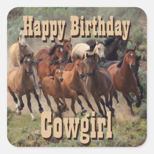 Happy Birthday Cowgirl Vierkante Sticker (Voorkant)